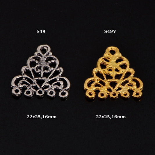 Sterling Silver Chandelier Component for Earring, Pendant, 24K Gold Vermeil Chandelier Connector, Chandelier Shape Jewelry Finding, SV49/S49