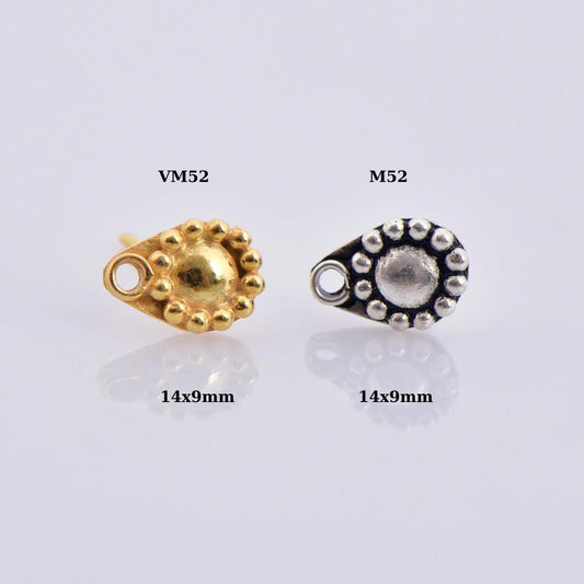 24K Gold Vermeil Flower Ear Post, Solid Silver Flower Earring Studs with Loop, 24K Gold Plated Earring Posts, Jewelry Making Findings, MVM52