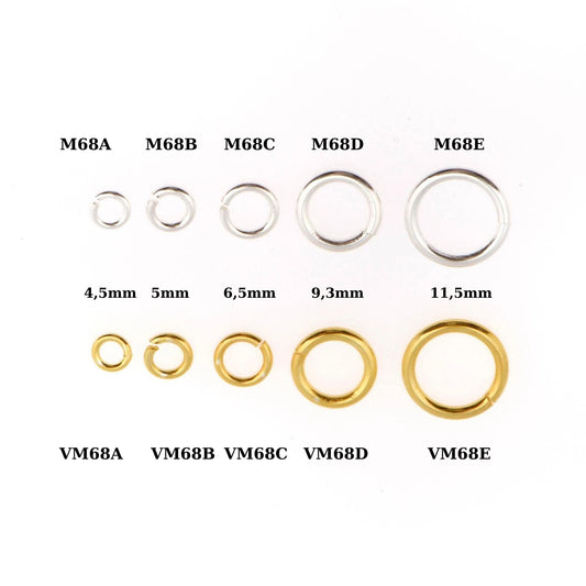 Gold Vermeil & Sterling Open High quality Tough Jump Rings, 925 Silver and 24K Gold Plated Open Rings, Jewelry Supplies, M/VM68 A to E