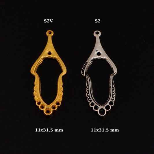 Sterling Silver Chandelier Component for Earring, Pendants, 24K Gold Vermeil Chandelier Connector, Chandelier Shape Jewelry Findings, SV2/S2