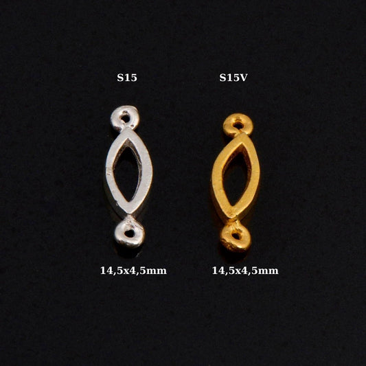Sterling Silver Oval Connector Charms, 24K Gold Vermeil Oval Links, Oval Blank Connector Charms, Connectors for Jewelry Making, S15V\S15