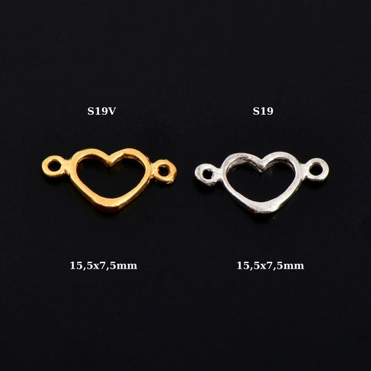 Sterling Silver Heart Connector Charms, 24K Gold Vermeil Heart Shape Connector, Love Connector Charm, Connector For Jewelry Making, S19V/S19