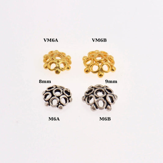 Sterling Silver Flower Bead Caps, 24K Gold Vermeil Bead Caps, Bead Caps in 24K Gold, 925 Silver Spacer Bead Caps, Jewelry Crafting, M/VM6A-B